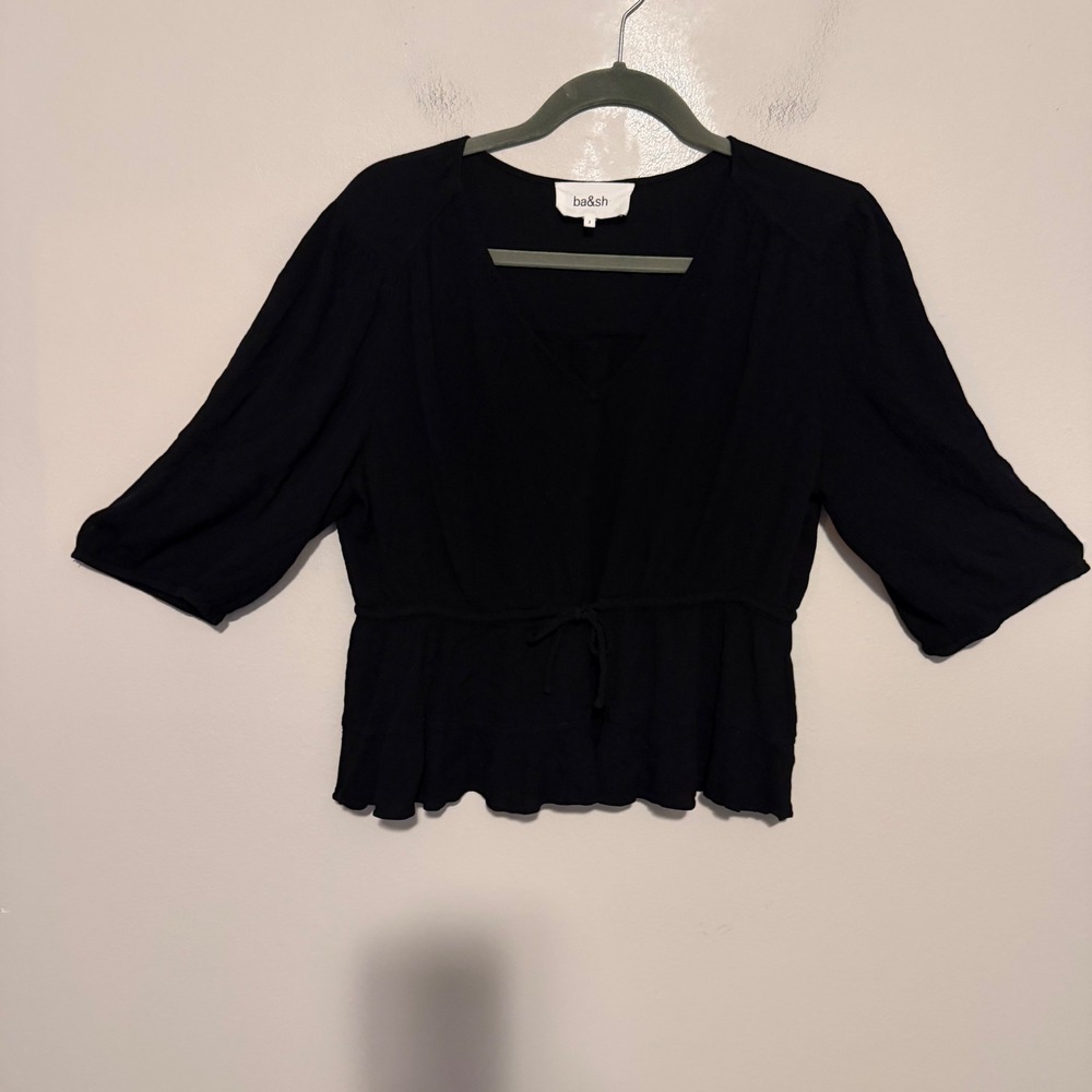 ba&sh peplum black top flowy boho classic L whimsigoth boho half sleeve blouse